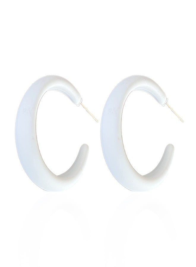 Anmpab Acrylic Resin Hoop Earrings - 70s 80s Colorful C Shape Trendy Chunky Cute Candy Earrings - White - Image 1